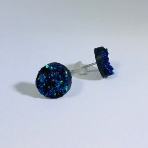 🆕💙 Blue Textured Druzy Stud Earrings